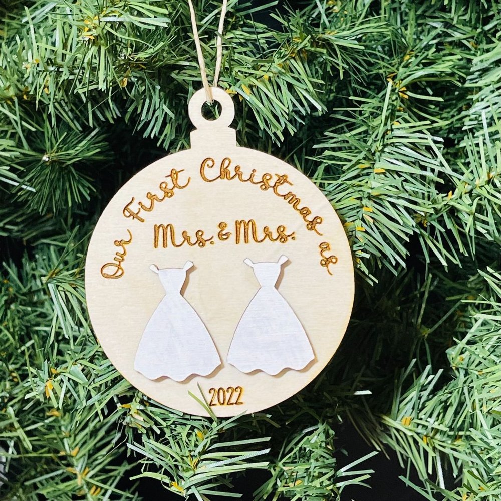 Our First Christmas as Mrs. & Mrs. - Newlywed Ornament - LGBTQ+ - Christmas - Or